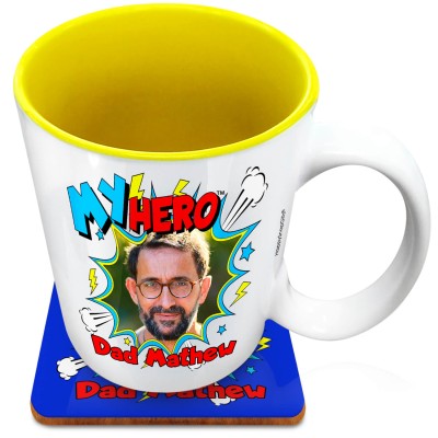 (XL 15oz Yellow) with Thunder & Wind Design (Personalised with Text) with 1 matching Square Coaster