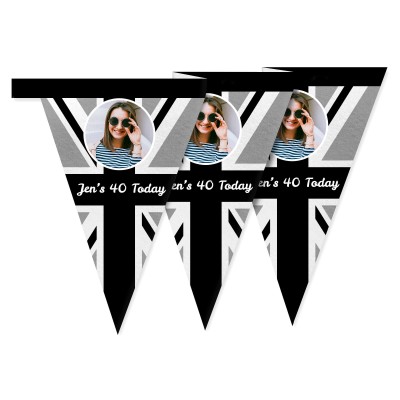 - 1 Metre with 8 Flags (20cm) Black & White Mock Suede Polyester Fabric (Personalised with Text)