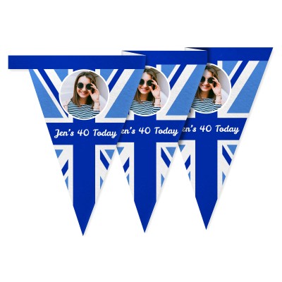 - 1 Metre with 8 Flags (20cm) Blue Mock Suede Polyester Fabric (Personalised with Text)