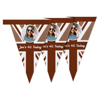 - 1 Metre with 8 Flags (20cm) Brown Mock Suede Polyester Fabric (Personalised with Text)