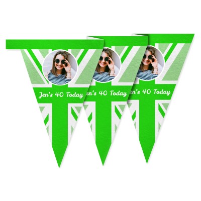 - 1 Metre with 8 Flags (20cm) Green Mock Suede Polyester Fabric (Personalised with Text)