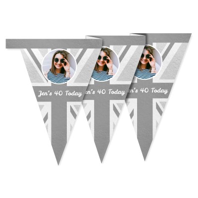 - 1 Metre with 8 Flags (20cm) Grey Mock Suede Polyester Fabric (Personalised with Text)
