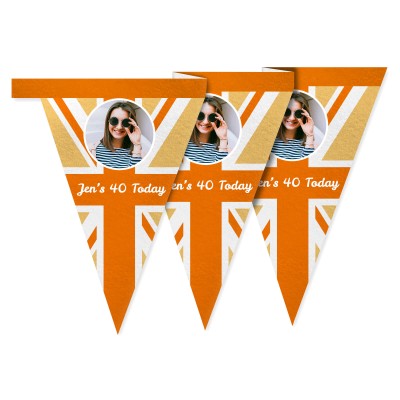 - 1 Metre with 8 Flags (20cm) Orange Mock Suede Polyester Fabric (Personalised with Text)