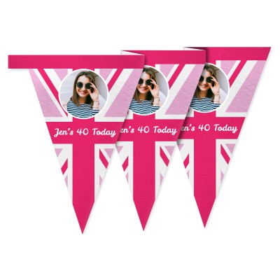 - 1 Metre with 8 Flags (20cm) Pink Mock Suede Polyester Fabric (Personalised with Text)