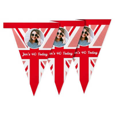 - 1 Metre with 8 Flags (20cm) Red Mock Suede Polyester Fabric (Personalised with Text)