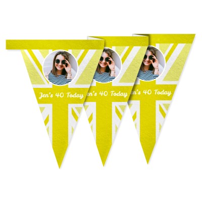 - 1 Metre with 8 Flags (20cm) Yellow Mock Suede Polyester Fabric (Personalised with Text)