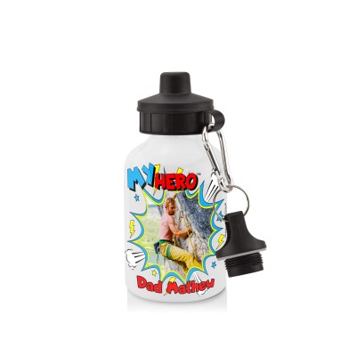 - White (400ml Mini) + Screw Cap with Thunder & Wind Design with 2 Photos Printed Front & Back (Personalised with Text)