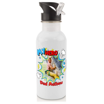 in White (600ml) with Drinking Straw with Thunder & Wind Design with 1 Photo Printed Front & Back (Personalised with Text)