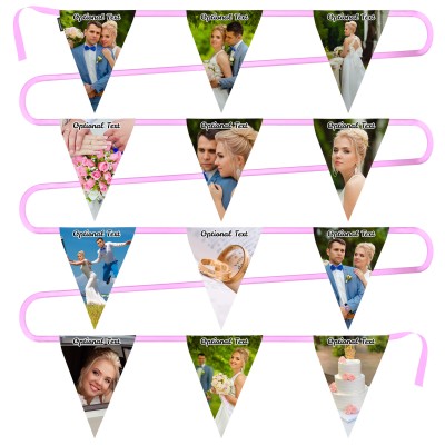 - 5 Metres with 12 Triangle Flags (28cm) Mock Suede Polyester Fabric (Personalised with Text)