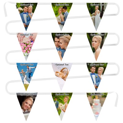 - 5 Metres with 12 Triangle Flags (28cm) Mock Suede Polyester Fabric (Personalised with Text)