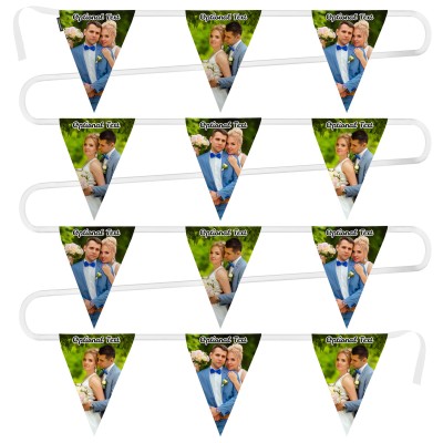 - 5 Metres with 12 Triangle Flags (28cm) Mock Suede Polyester Fabric (Personalised with Text)