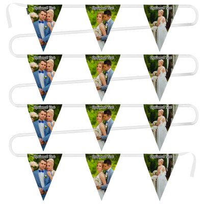 - 5 Metres with 12 Triangle Flags (28cm) Mock Suede Polyester Fabric (Personalised with Text)