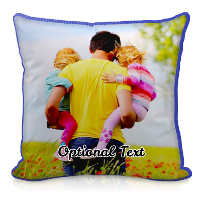 (40cm Square) - Royal Blue Cotton Fabric with Removable Cover (Zip) (Personalised with Text)