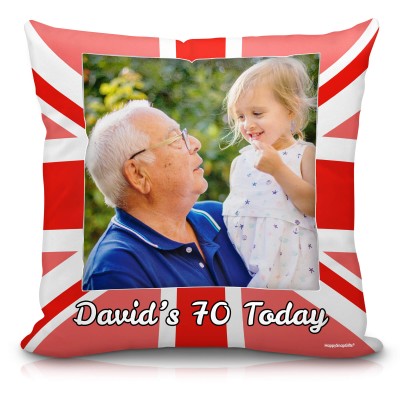 (25cm Square) Red, White and Blue (Classic) Soft Velvet Polyester Fabric with Removable Cover (Zip) (Personalised with Text)