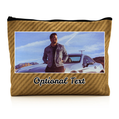 - Large - Carbon Fibre Design Gold Water Resistant Polyester Rip-Stop Fabric (Personalised with Text)