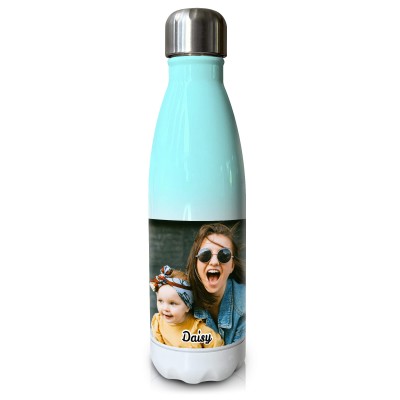 - Double Walled (Mint Green Stainless Steel 500ml) with 1 Wrapped Around Image (Personalised with Text)