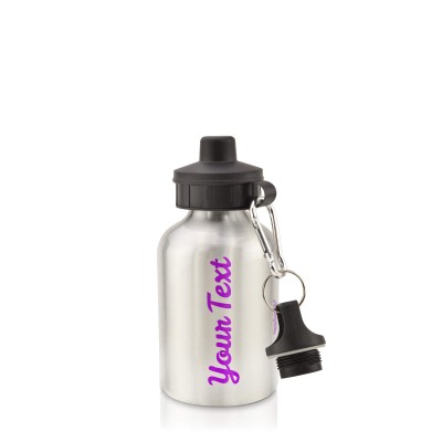 - Silver (400ml Mini) + Screw Cap Purple (Personalised with Text)