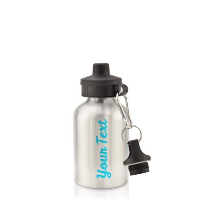 - Silver (400ml Mini) + Screw Cap Sky Blue (Personalised with Text)