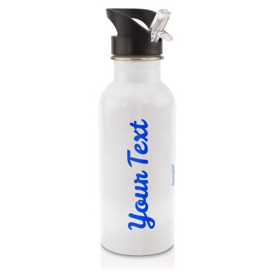 in White (600ml) with Drinking Straw Royal Blue (Personalised with Text)