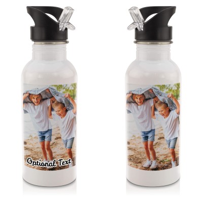 in White (600ml) with Drinking Straw with 1 Photo Printed Front & Back (Personalised with Text)