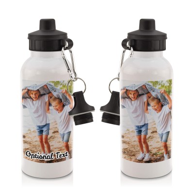 in White (600ml) with Screw Cap with 1 Photo Printed Front & Back (Personalised with Text)