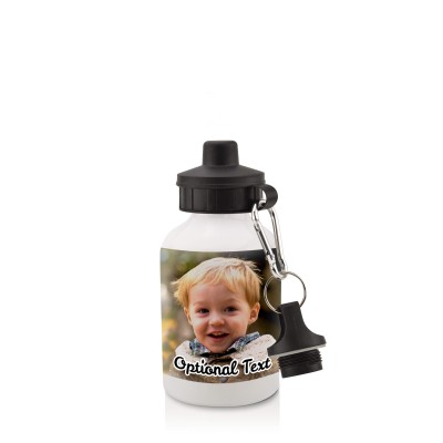 - White (400ml Mini) + Screw Cap with 1 Wrapped Around Image (Personalised with Text)