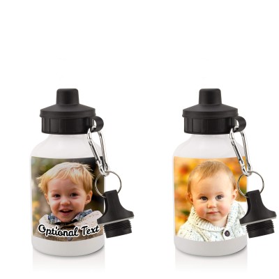 - White (400ml Mini) + Screw Cap with 2 Photos Printed Front & Back (Personalised with Text)