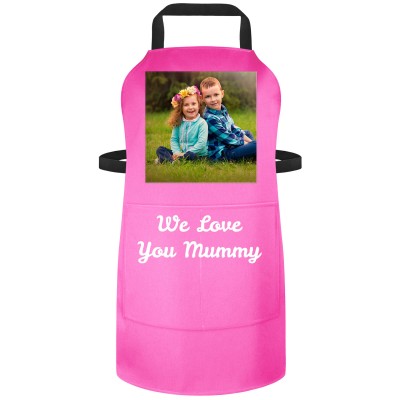 (90cm x 70cm) - Hot Pink Cotton Fabric (Square Chest Photo) (Personalised with Text) and Matching Fabric Pocket