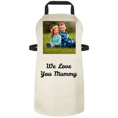 (70cm x 55cm) - Natural Cotton Fabric (Square Chest Photo) (Personalised with Text) and Matching Fabric Pocket