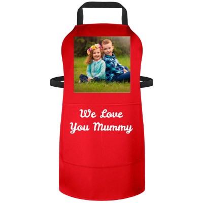 (90cm x 70cm) - Red Cotton Fabric (Square Chest Photo) (Personalised with Text) and Matching Fabric Pocket