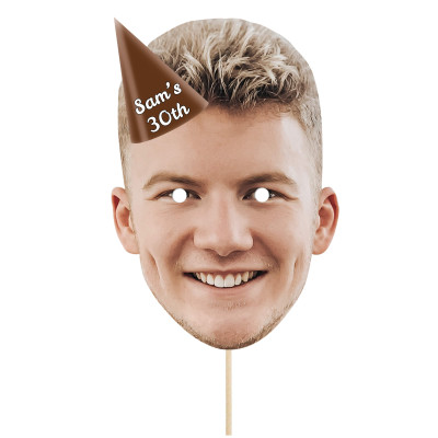 Single Mask x 1 (A4) with Hat Theme (Brown) Finished Mask + Stick (Personalised with Text)