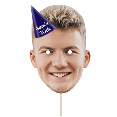 Single Mask x 1 (A4) with Hat Theme (Navy Blue) Finished Mask + Stick (Personalised with Text)