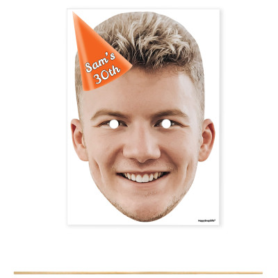 Single Mask x 1 (A4) with Hat Theme (Orange) DIY Mask + Stick (Personalised with Text)