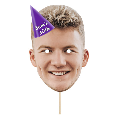 Single Mask x 1 (A4) with Hat Theme (Purple) Finished Mask + Stick (Personalised with Text)
