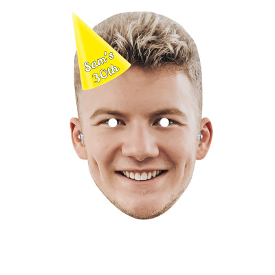 Single Mask x 1 (A4) with Hat Theme (Yellow) Finished Mask + Elastic (Personalised with Text)