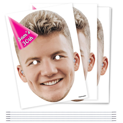 Pack of 5 (A4) with Hat Theme (Pink) DIY Masks + Elastics (Personalised with Text)
