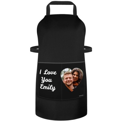 (70cm x 55cm) with Love Hearts Theme Black Cotton Fabric (Personalised with Text) and Photo Printed Pocket