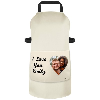 (70cm x 55cm) with Love Hearts Theme - Natural Cotton Fabric (Personalised with Text) and Photo Printed Pocket