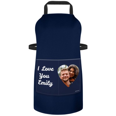 (90cm x 70cm) with Love Hearts Theme - Navy Blue Cotton Fabric (Personalised with Text) and Photo Printed Pocket