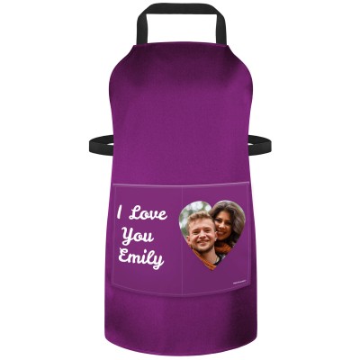 (90cm x 70cm) with Love Hearts Theme - Purple Cotton Fabric (Personalised with Text) and Photo Printed Pocket
