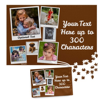 300 Pieces (Polaroid Style Photo Print) Brown (Personalised with Text) & Matching Drawstring Gift Bag