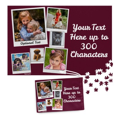 300 Pieces (Polaroid Style Photo Print) Burgundy (Personalised with Text) & Matching Drawstring Gift Bag