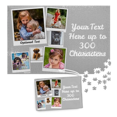 300 Pieces (Polaroid Style Photo Print) Grey (Personalised with Text) & Matching Drawstring Gift Bag