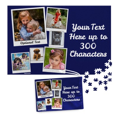300 Pieces (Polaroid Style Photo Print) Navy Blue (Personalised with Text) & Matching Drawstring Gift Bag