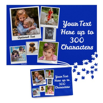 300 Pieces (Polaroid Style Photo Print) Royal Blue (Personalised with Text) & Matching Drawstring Gift Bag