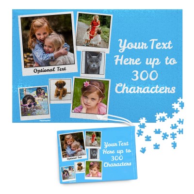 300 Pieces (Polaroid Style Photo Print) Sky Blue (Personalised with Text) & Matching Drawstring Gift Bag