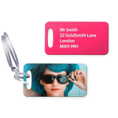 (9cm x 4.5cm) Hot Pink (Fuchsia) with Clear Loop (Personalised with Text)