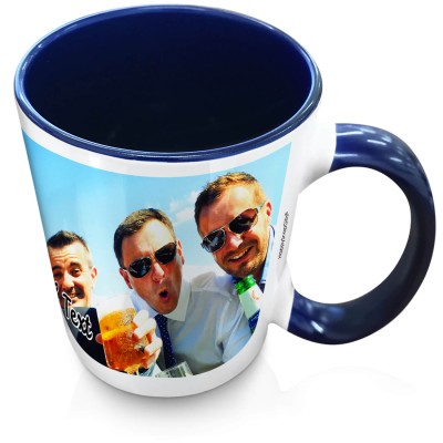 (XL 15oz Blue Inner & Handle) with 1 Wrapped Around Image (Personalised with Text)
