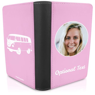 (UK Standard 21cm) (Camper Van Icon) Baby Pink (Personalised with Text)