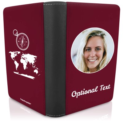 (UK Standard 21cm) (Globe and Compass Icon) Burgundy (Personalised with Text)